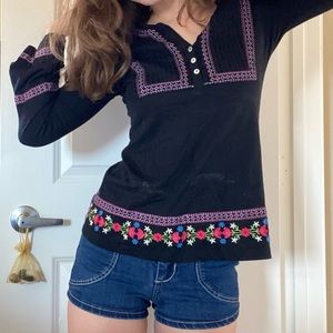 Bell Sleeve Embroidered Alp-N-Rock Top